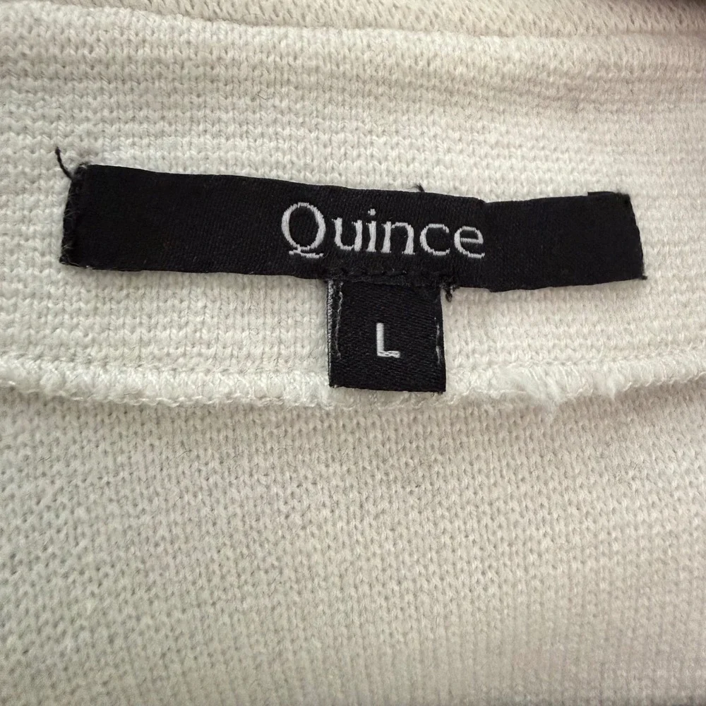 Quince Organic Cotton Knit Blazer Ivory White Cream Cardigan Jacket Large L